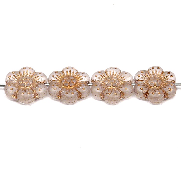 8pcs Czech Pressed Glass Flat Flower Beads 14mm Crystal Bronze Fired Color Matte