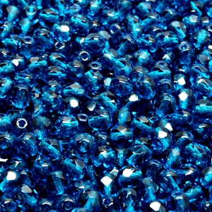 100pcs Czech Fire Polished Faceted Glass Beads Round 4mm Capri Blue