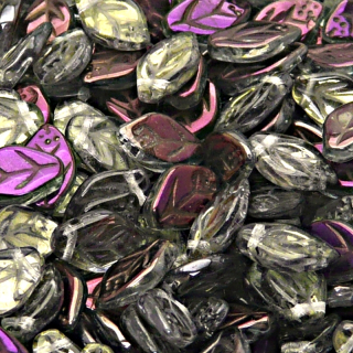 25pcs Czech Pressed Glass Leaf Beads 7x12mm Crystal Brown Flare