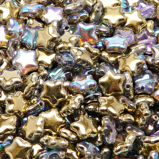 40pcs Czech Pressed Glass Star Beads 8mm Crystal Golden Rainbow