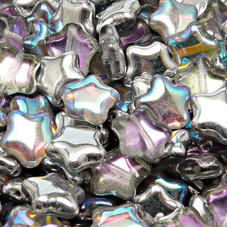 20pcs Czech Pressed Glass Star Beads 12mm Crystal Silver Rainbow