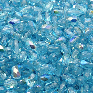 50pcs Czech Fire Polished Faceted Glass Olive Beads 6x4mm Light Aquamarine AB