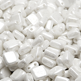 40pcs Czech Two Hole Pressed Glass Tile Beads 6mm Opaque White Ceramic Look