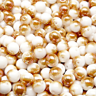 50pcs Czech Pressed Glass Round Beads 6mm Opaque Chalk White Apricot