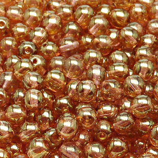 50pcs Czech Pressed Glass Round Beads 6mm Crystal Red Luster