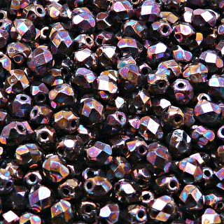 80pcs Czech Fire Polished Faceted Glass Beads Round 5mm Jet Vega Iris Luster