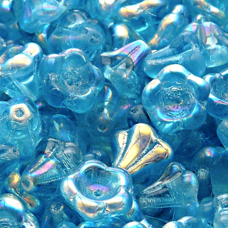 10pcs Czech Pressed Glass Bell Flowers Beads 11x13mm Light Aquamarine AB