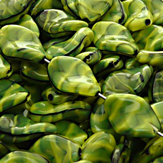 10pcs Czech Pressed Glass Ripple Twisted Flat Oval Beads 19x13mm Olivine Jet Striped Moonlight (26807)