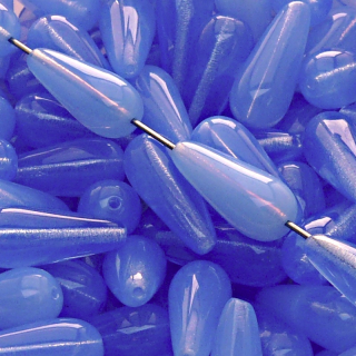 8pcs Czech Pressed Glass Drop Beads 20x9mm Sapphire Opal